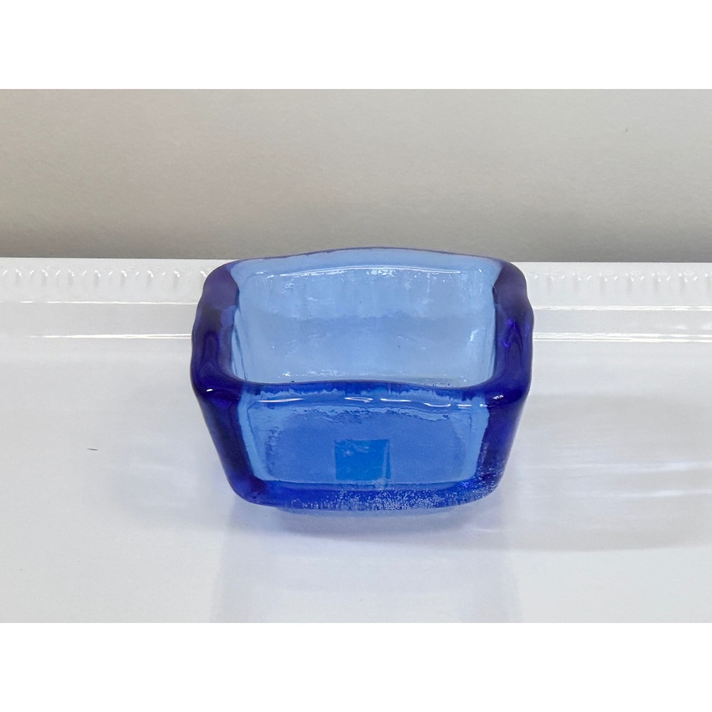 Amici Cobalt Blue Art Glass Square Bowl Textured Seeded Glass Decorative Dish